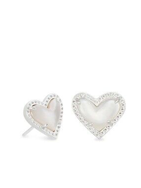 Kendra Scott Silver Mother-of-Pearl Ari Heart Stud Earrings